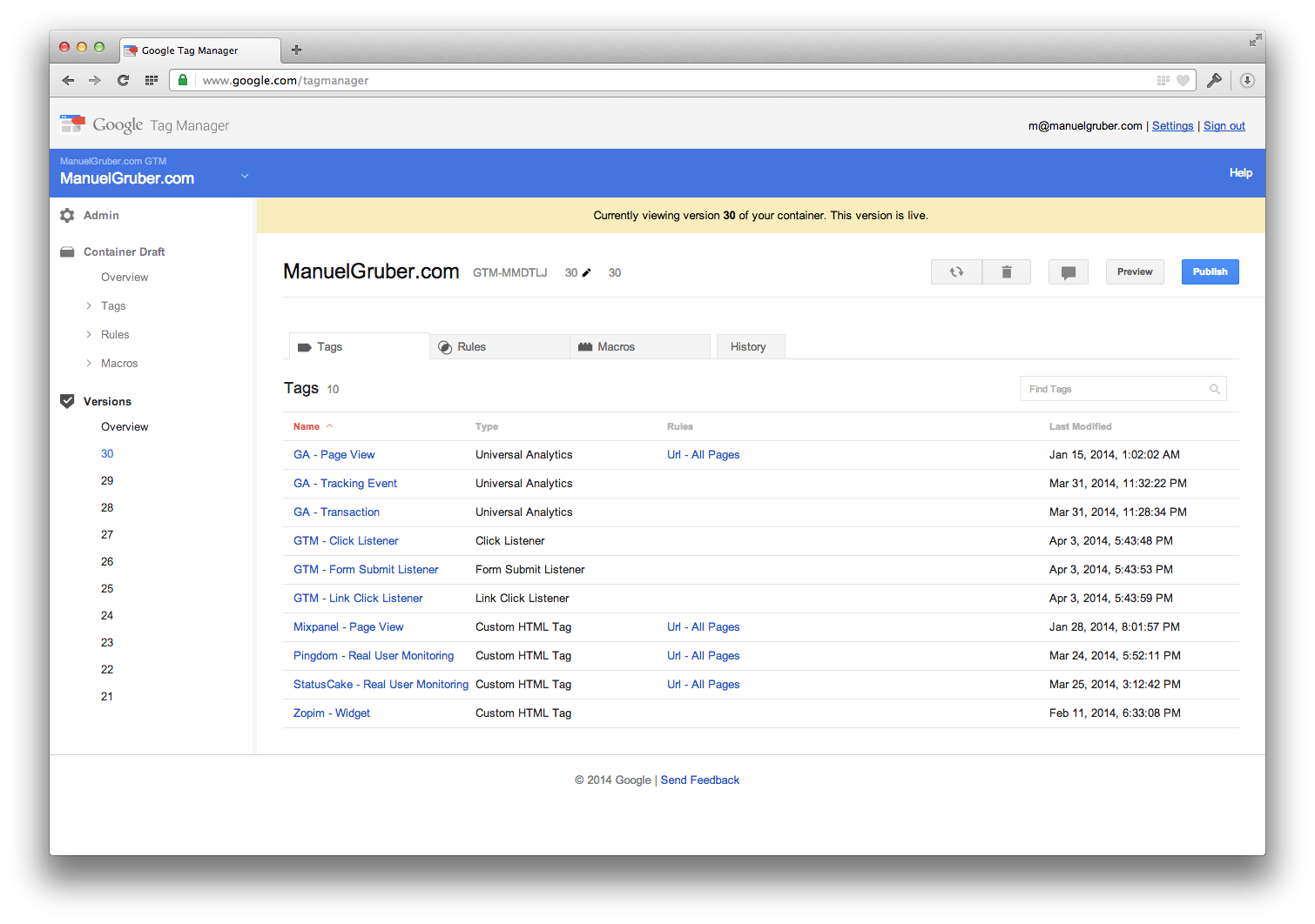 Google Tag Manager - Publish Container