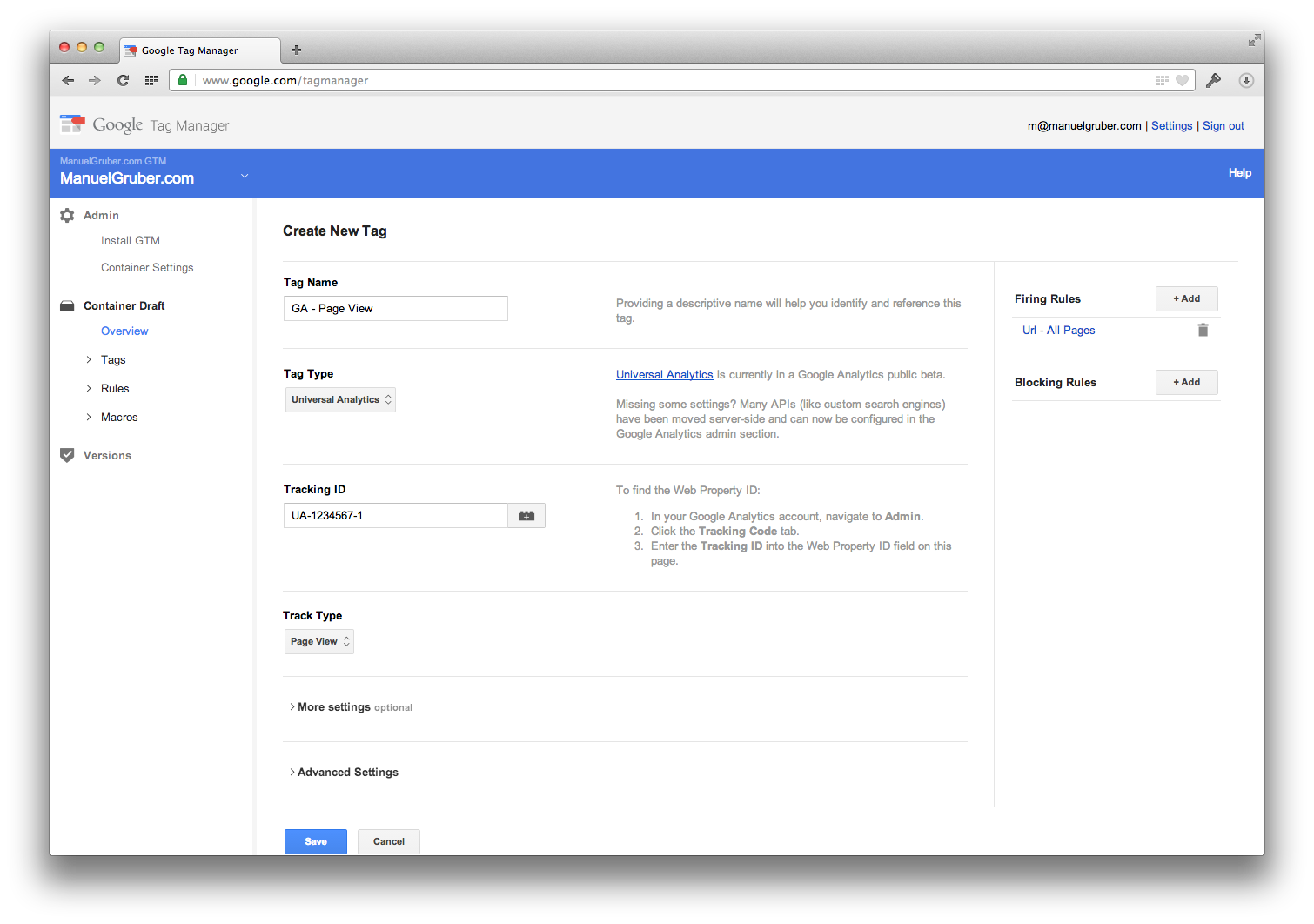 Google Tag Manager - Google Analytics Page View